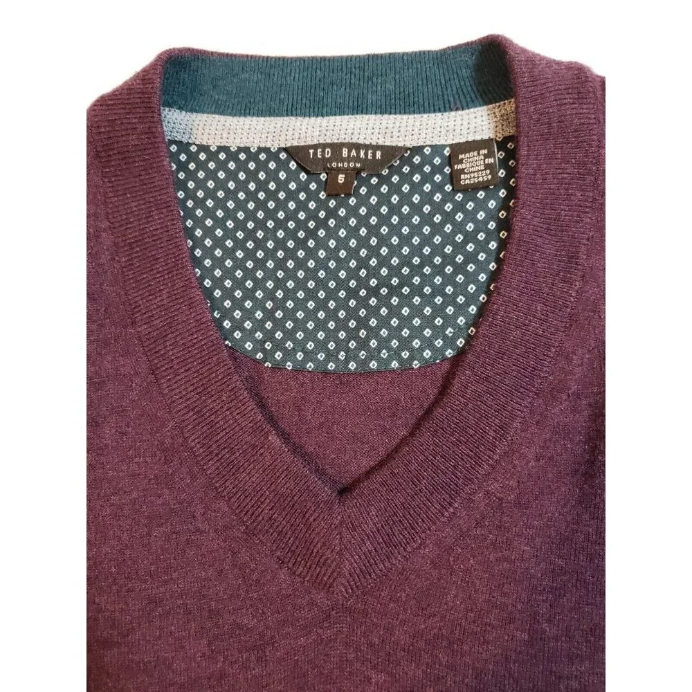 Ted Baker Mens Purple V-Neck Sweater wool silk‎ cashmere Size 5